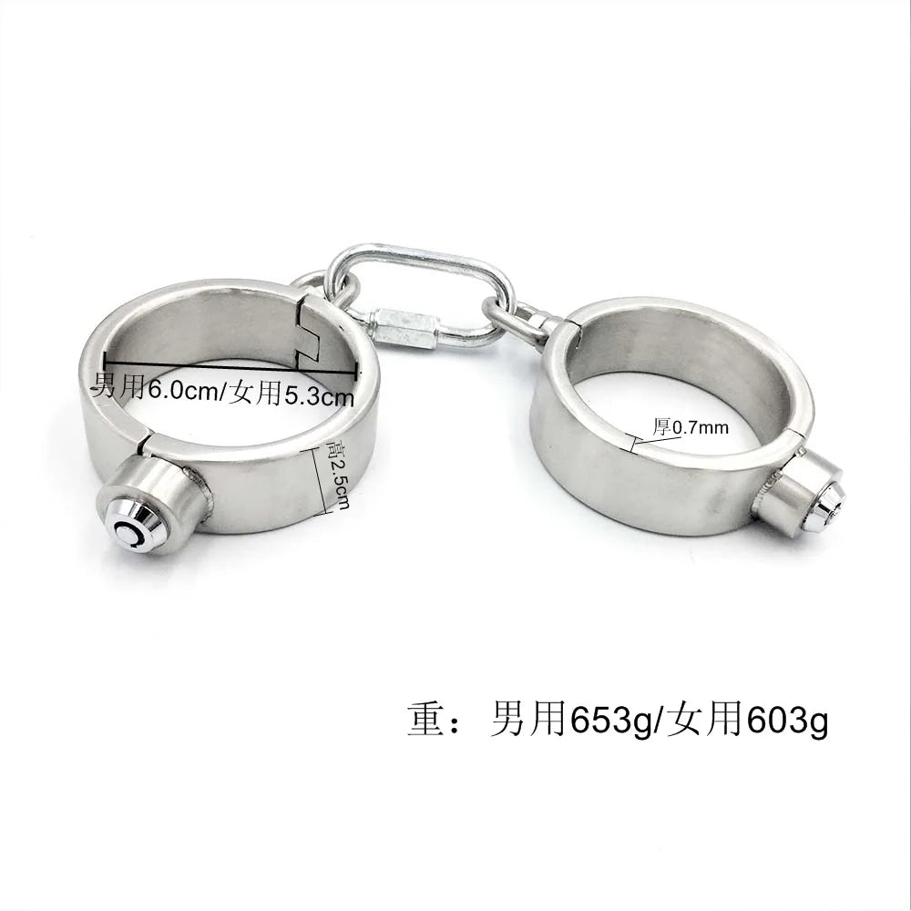 Stainless Steel Bondage Handcuffs Shackles Neck Collar Restraint Wrist Lock BDSM with Chain Set Adult Game Sex Toys for Couple