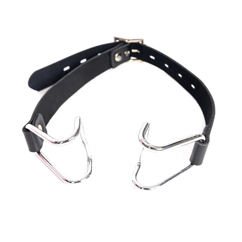 Bdsm Slave Metal Nose Hook,Oral Fixation Fetish Open Mouth Bite Gag with Nose Clip,SM Leather Head Bondage Harness Strap Sex Toy