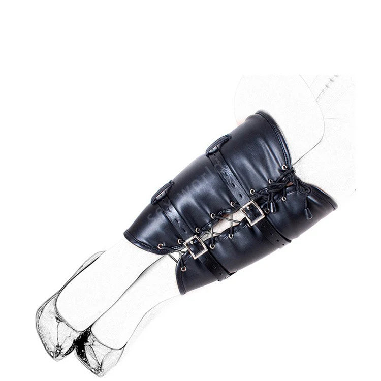 BDSM Bondage Leg/Arm Binder,Behind Back Straight Jacket,SM Leather Armbinder Restraint Slave Lockable Glove With Shoulder Straps