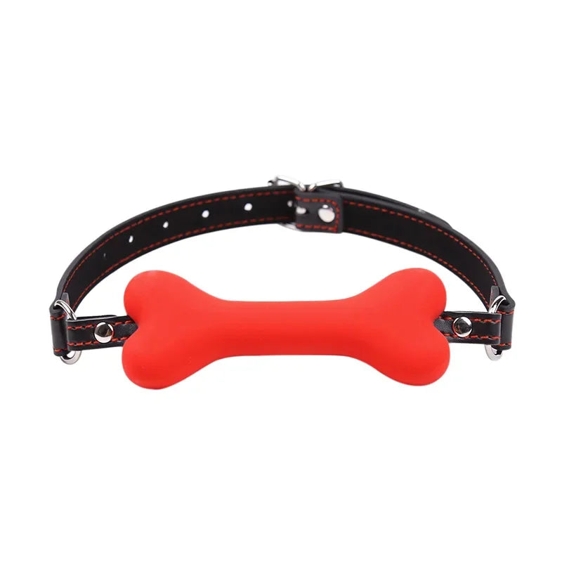 Cute Silicone Dog Bone Ball Gag Leather Harness | Adjustable BDSM Mouth Plug for Couples Flirting Adult Erotic Toys