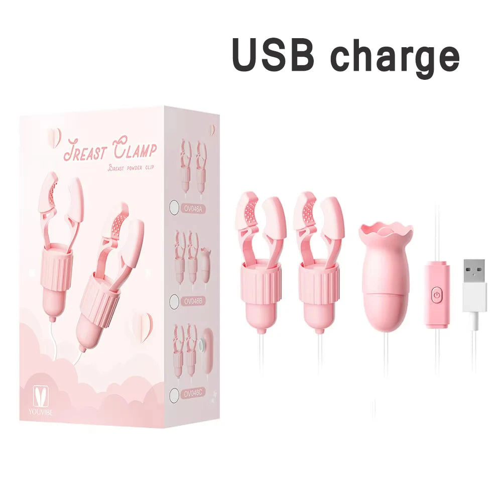 Nipple Clamps Vibrator Breast Massage Tongue Licking Sucking Vibrating Clit Stimulator Female Maturbator Adult Sex Toy For Women