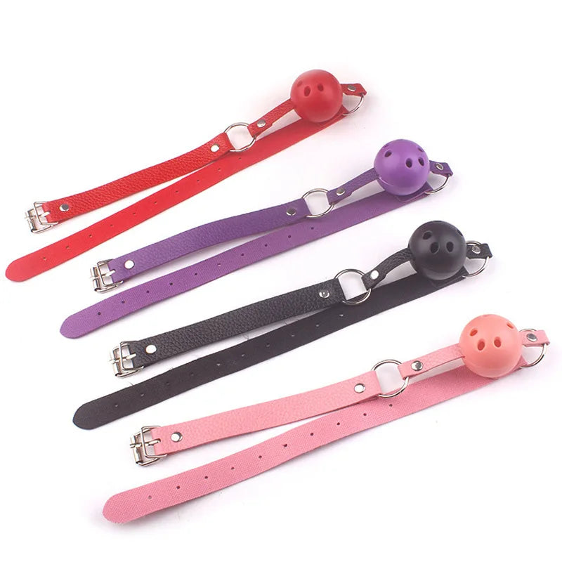 BDSM Leather Ball Gag – Adjustable Mouth Restraint with Buckle Strap, Fetish Bondage Toy for Couples, Erotic Adult SM Games