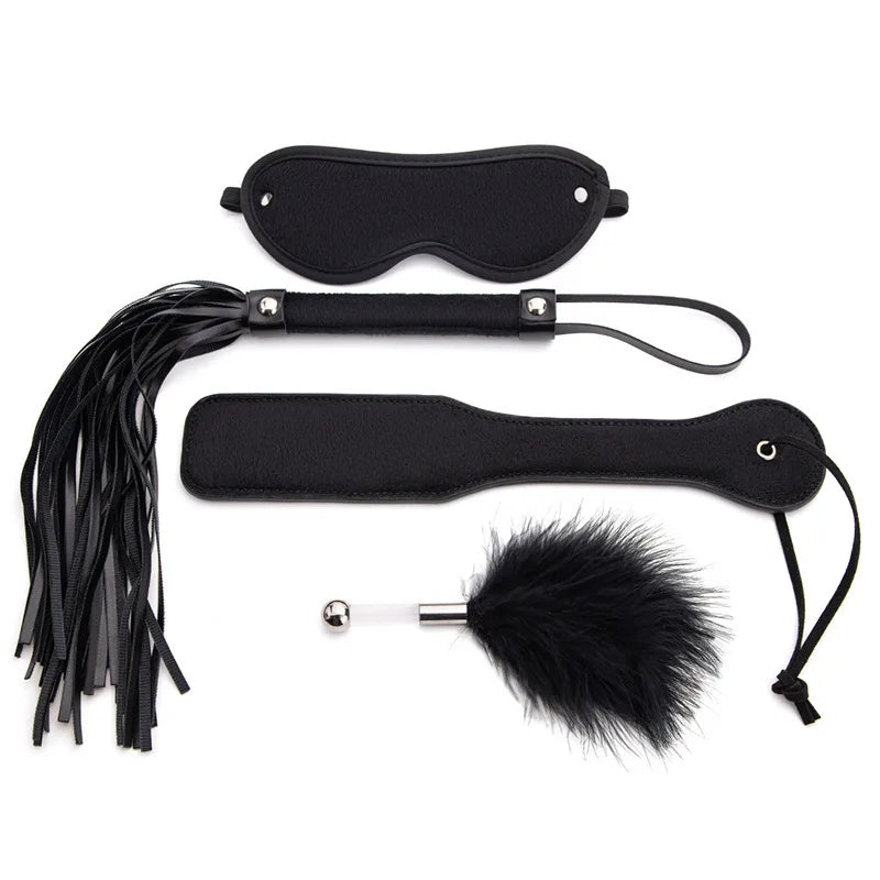4Pcs BDSM Kits Spanking XOXO Paddle for Adult Sex Pleasure PU Leather Whip & Crop Bondage Accessiories SM Toys for Women Couples