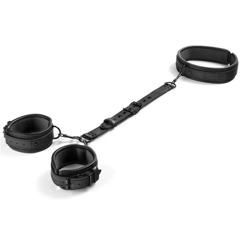 Neck to Wrist BDSM Bondage Sex Restraints Kit Couples Sex Toys Bondage Set With Chain Leash Back Handcuff Collar Slave Role Play