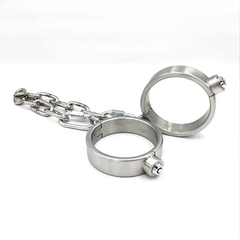 Stainless Steel Bondage Handcuffs Shackles Neck Collar Restraint Wrist Lock BDSM with Chain Set Adult Game Sex Toys for Couple
