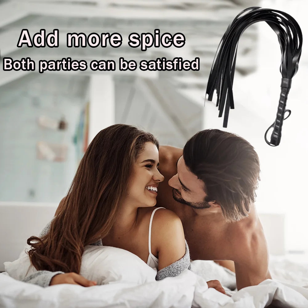 BDSM Leather Fun Whip for Couples, Soft & Durable Flogger, SM Spanking Paddle for Roleplay, Fetish, and Cosplay Fun Sex Toy