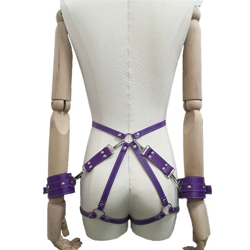 Adult Sexy Underwear BDSM Leather Bondage Lingerie Buttocks Erotic Leg Harness Suspenders Handcuffs Garter Strap For Women Men