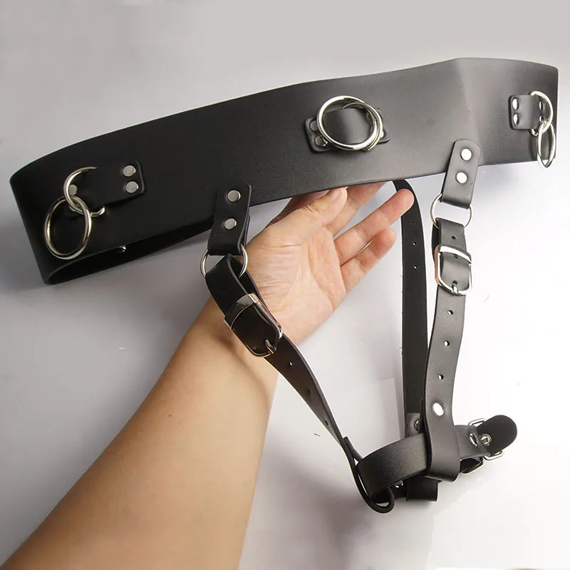 BDSM Leather AV Wand Vibrator Holder Harness Woman,Forced Orgasm Sex Suit Lingerie,Bondage Restraints,Chastity Belt,Adult Games