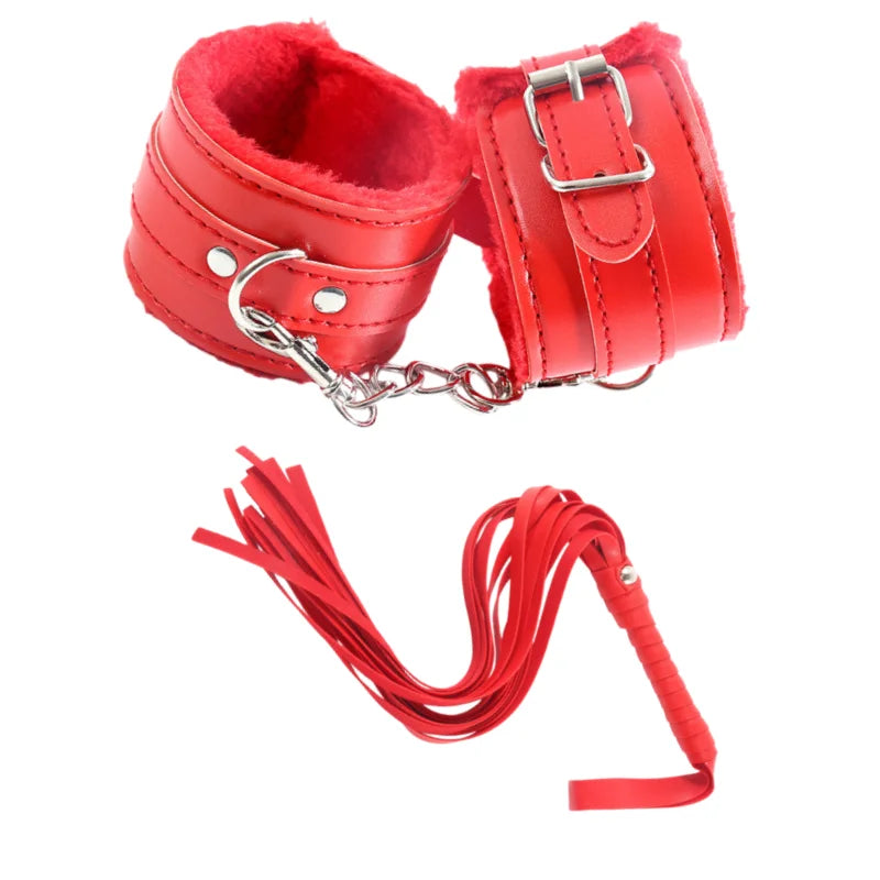 Adults Games sex toys  PU Leather Whip Flogger Plush Sex Handcuffs combination Bondage Slave Exotic Accessories Toys