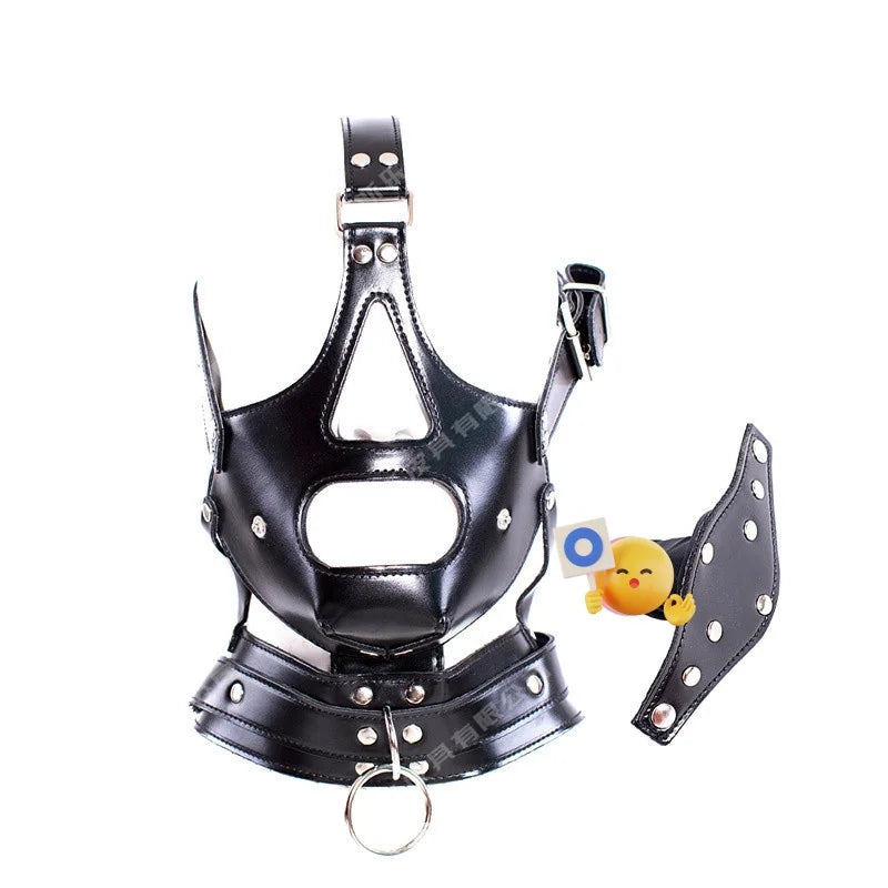 Adult Reinforced Harness Type Gag Mask with Collar and Facial Mask for Western Use