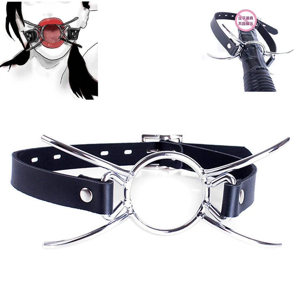 BDSM Metal O Shaped Ring/Spider Open Mouth Gag, Leather Restraint Blowjob Gags,Sex Bondage Toys For Couples Women Men