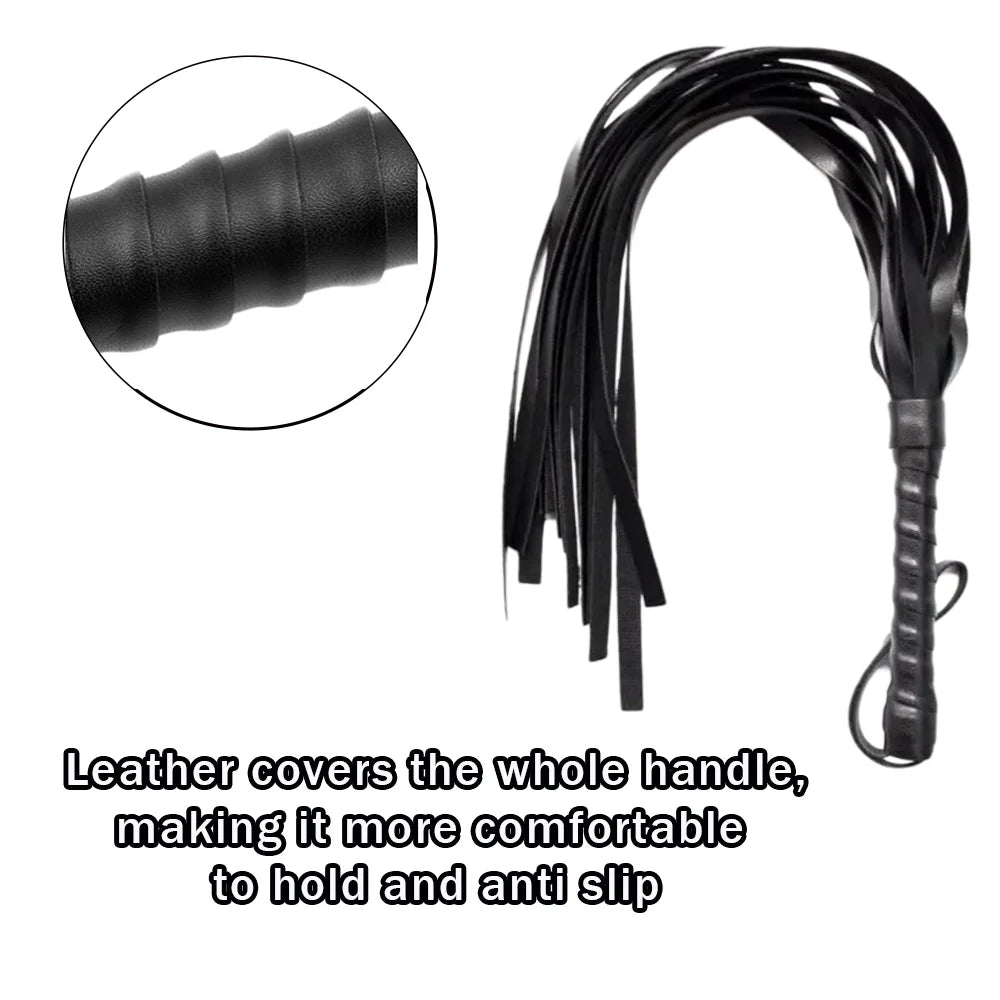 BDSM Leather Fun Whip for Couples, Soft & Durable Flogger, SM Spanking Paddle for Roleplay, Fetish, and Cosplay Fun Sex Toy