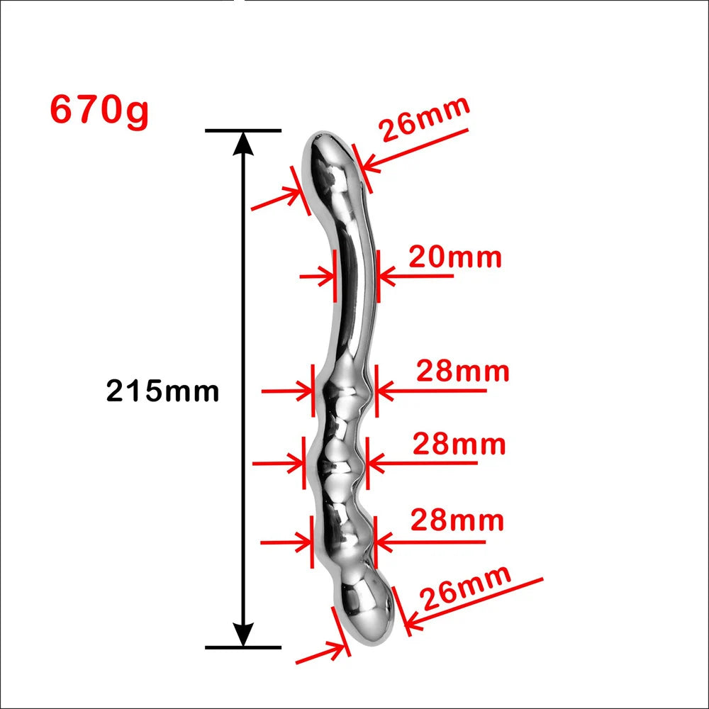 Women Heavy Stainless Steel Double Fake Dildo G Spot Wand Anal Beads Butt Plug Metal Prostate Massager Vaginal Female Sex Toy