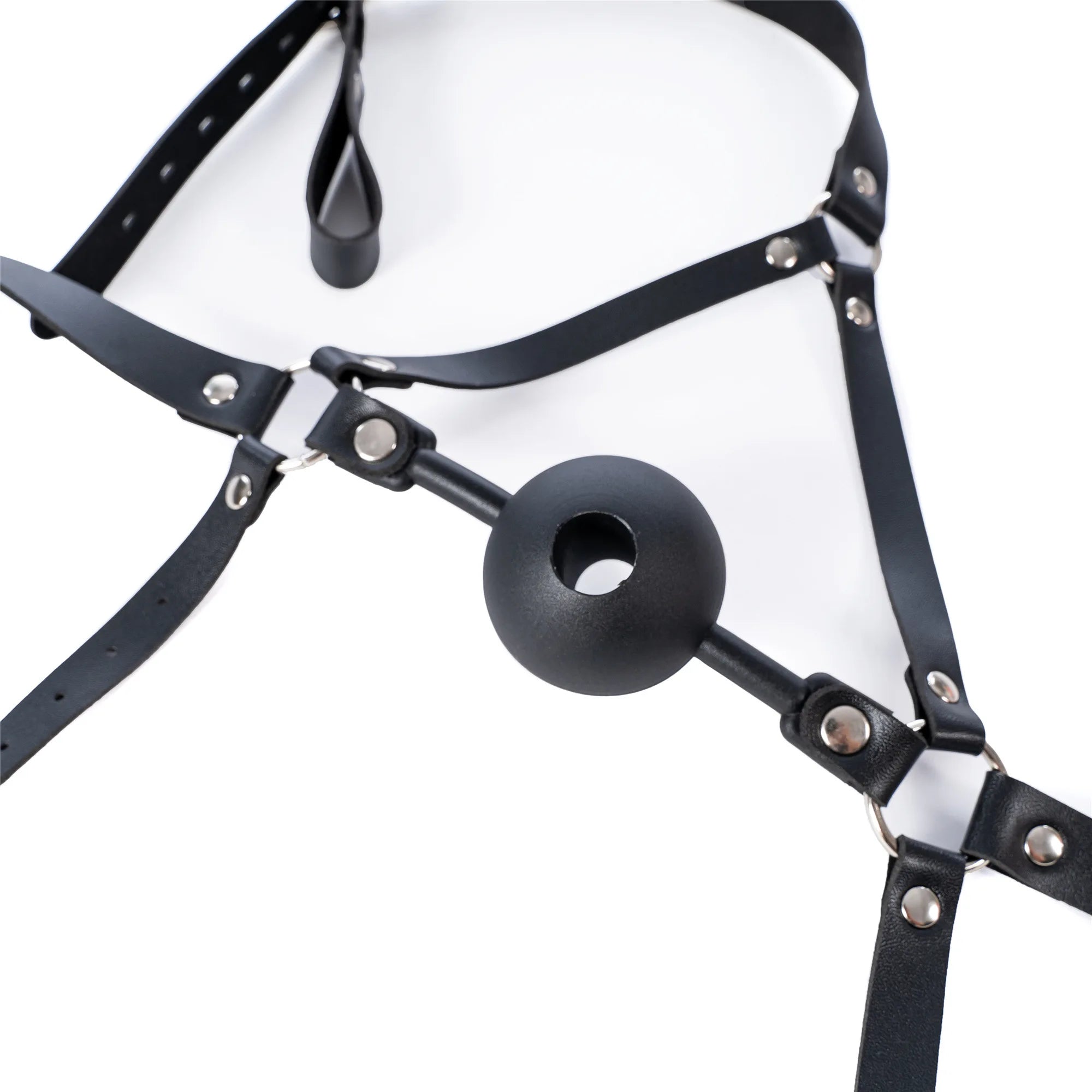 Leather Wetlook BDSM Mask Hood Gimp Open Mouth,Silicone Ball Gag with Hole,Bondage Gear Head Harness,Erotic Sex Toys For Couples