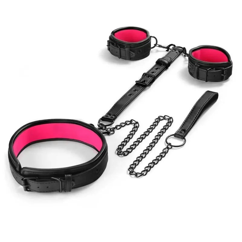 Neck-to-Wrist BDSM Bondage Restraints Kit – Couples Sex Toys with Chain Leash, Handcuffs & Collar for Slave Role Play