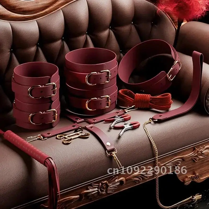 JIUUY Adult SM Sex Products Kits Bondage Gear Collar Butt Game BDSM Whip Sex Bundle Blindfold Erotic Couples for Sex Oral