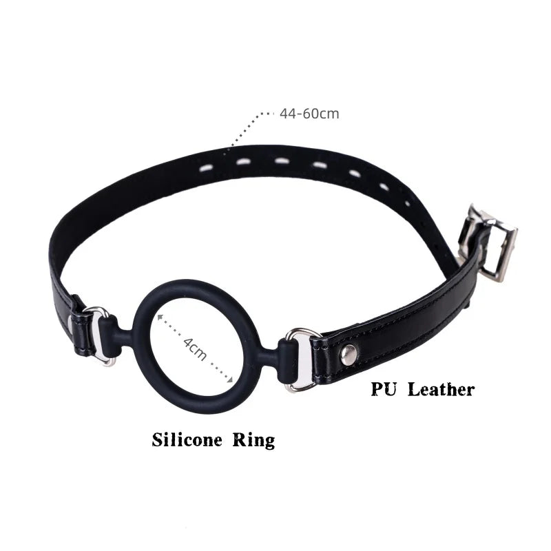 Adjustable Silicone Open Mouth Penis Ring Leather Harness Mask Gags for Couple Delay Ejaculation Lasting Cock Sex Toys
