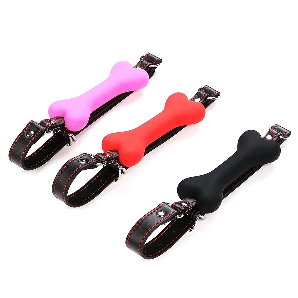 Cute Solid Leather Harness Mouth Silicone Dog Bone Ball Gag BDSM mouthPlug Couples Flirting Sex Products Erotic toys Adult Games