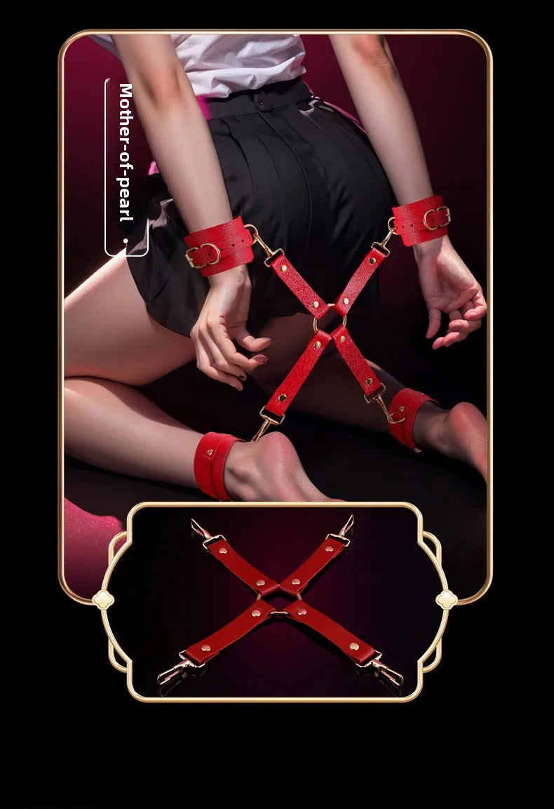 BDSM Bondage Restraints Electric Shock Set Mouth Gag Handcuffs Ankle Cuffs Collar Eyepatch Whip Bondage Ties Kits SexToy