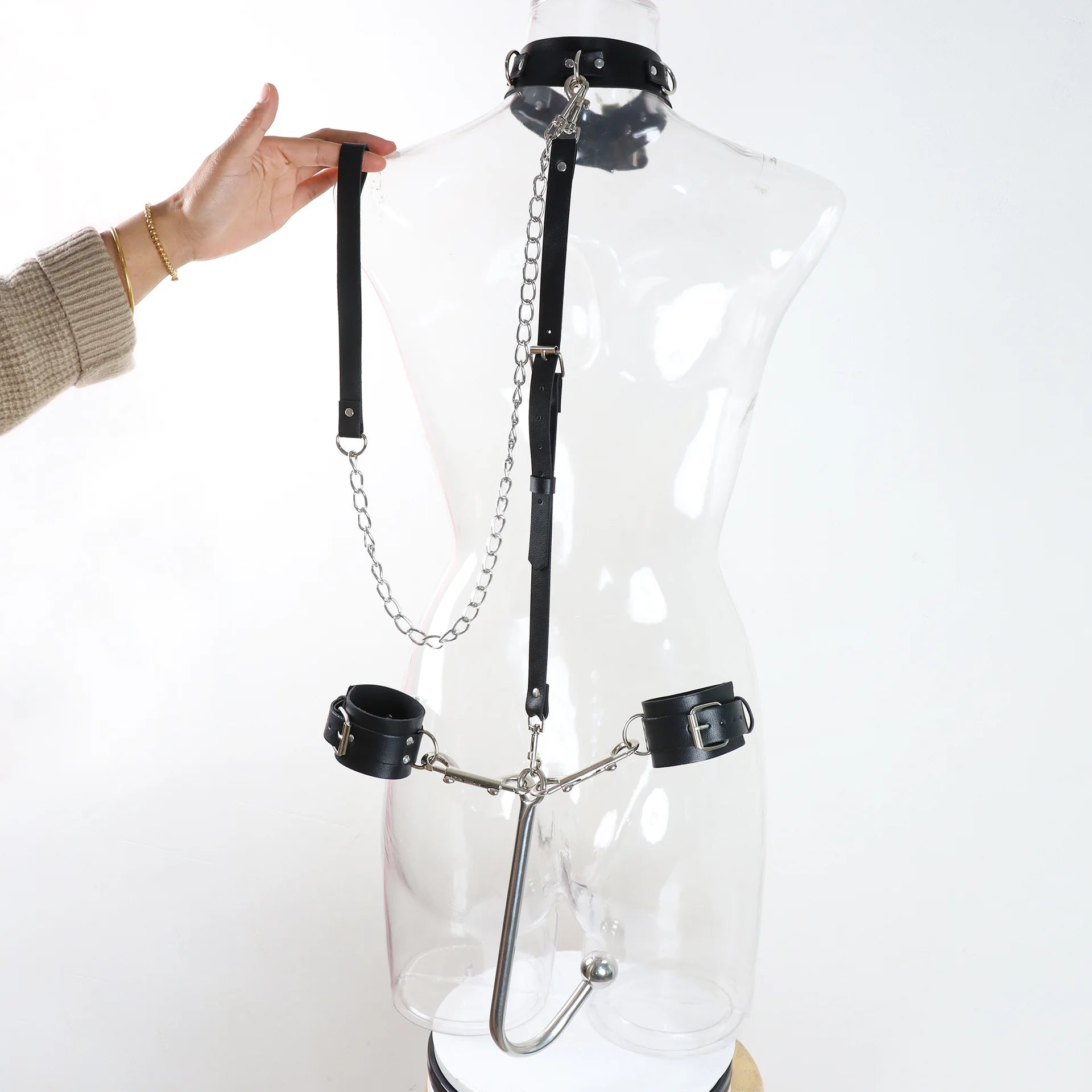 SM Metal Anal Hook Adult Sex Toy Forced Restraint Assistant Tight Bodysuit Anal Masturbation Couple Erotic Adult Products