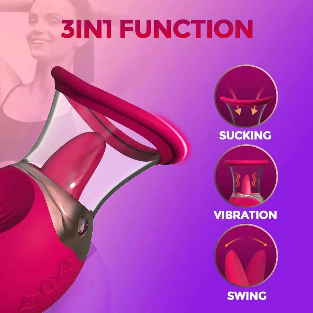 Realistic Tongue Licking Adult Sucking Vibrator Sex Toy 3 in 1 Nipple Clitoral G Spot Stimulator For Women Couples