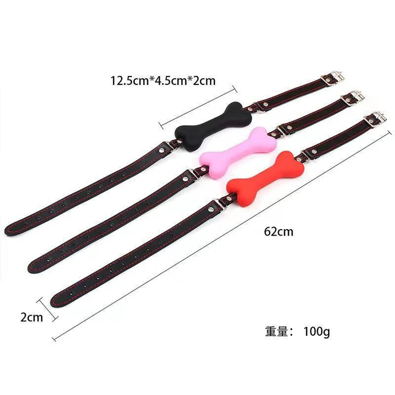 Cute Solid Leather Harness Mouth Silicone Dog Bone Ball Gag BDSM mouthPlug Couples Flirting Sex Products Erotic toys Adult Games