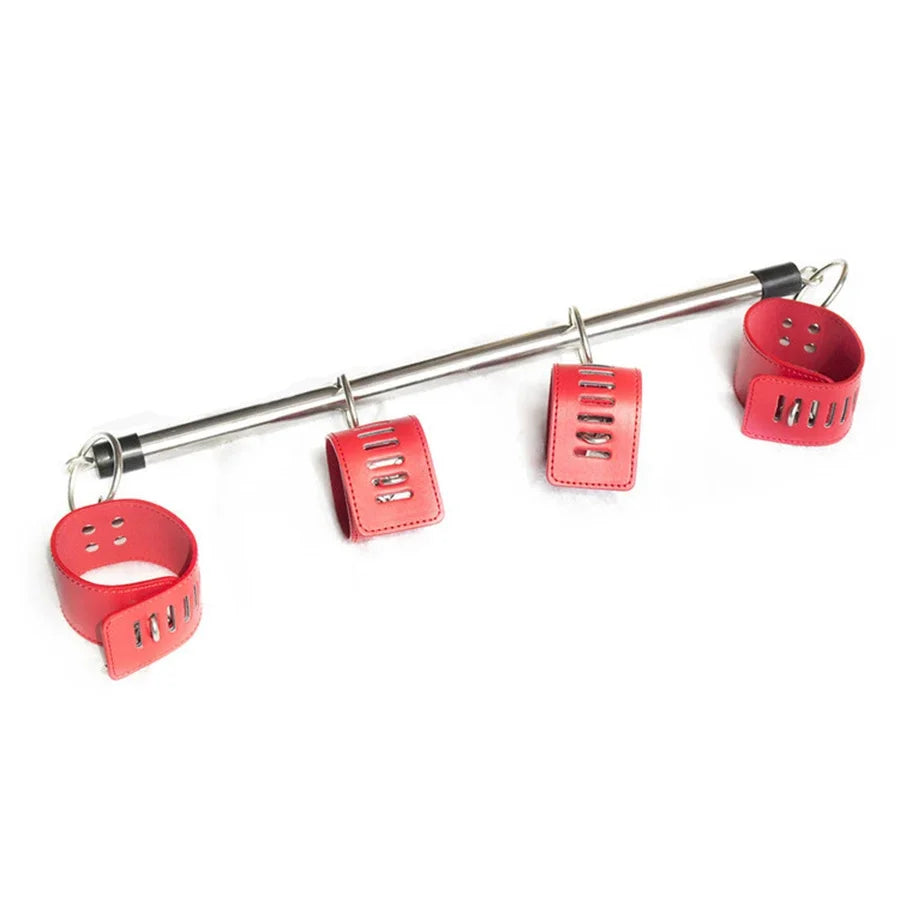 BDSM Bondage Adjustable Handcuffs Ankle with Stainless Steel Open Legs Pu Leather Set Silicone Mouth Gags for Couple Sex Games