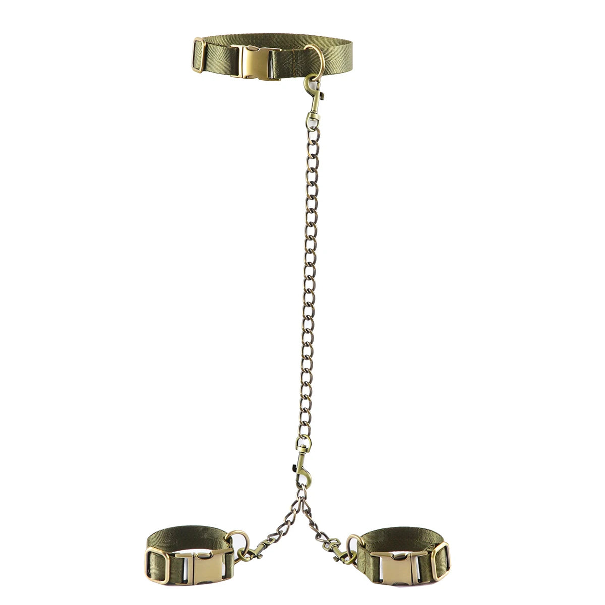 Hard Metal Collar to Wrist Restraints BDSM Harness Bondage Handcuffs Army Green SM Tools For Couples Sex Games Adult Supplies