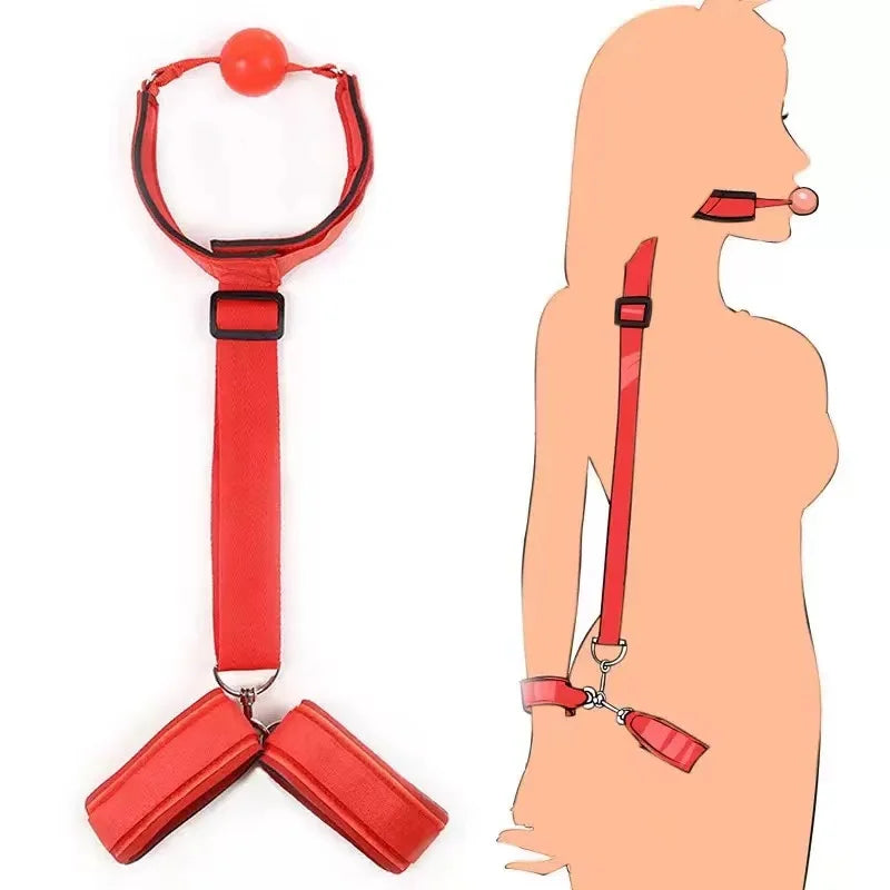 BDSM Handcuff Mouth Gag Sex Toy Set Adult SM Slave Hand Restraint Mouthgag Harness Couple Mouth Opener Ball Hand Cuff Fetish Toy
