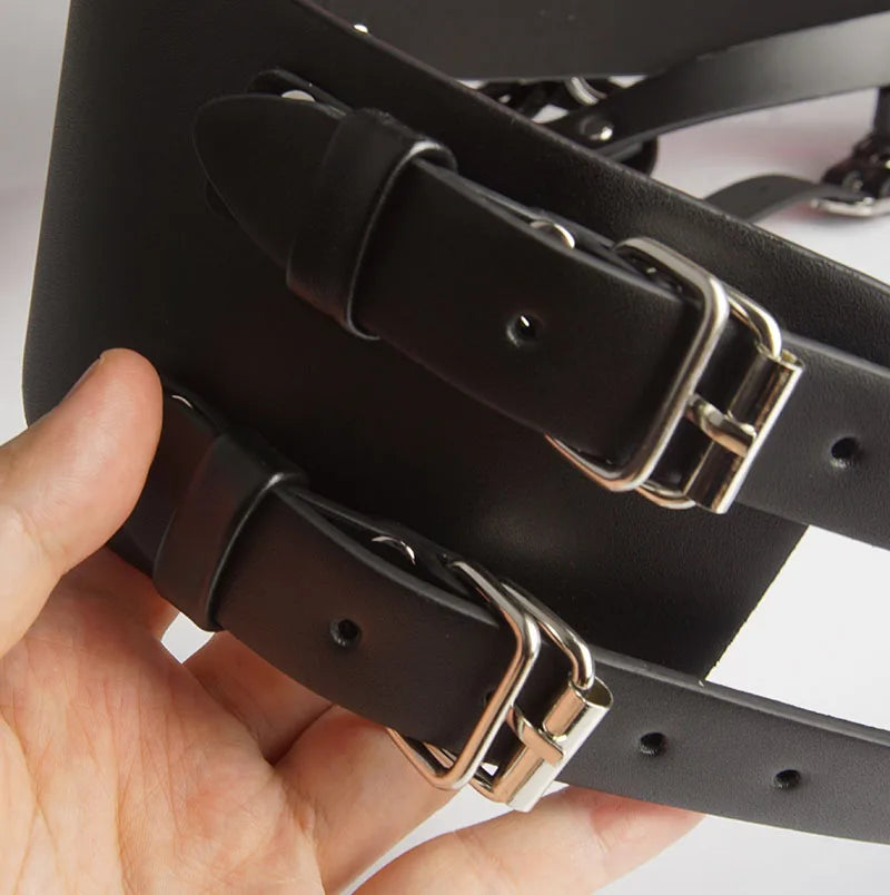 BDSM Leather AV Wand Vibrator Holder Harness Woman,Forced Orgasm Sex Suit Lingerie,Bondage Restraints,Chastity Belt,Adult Games