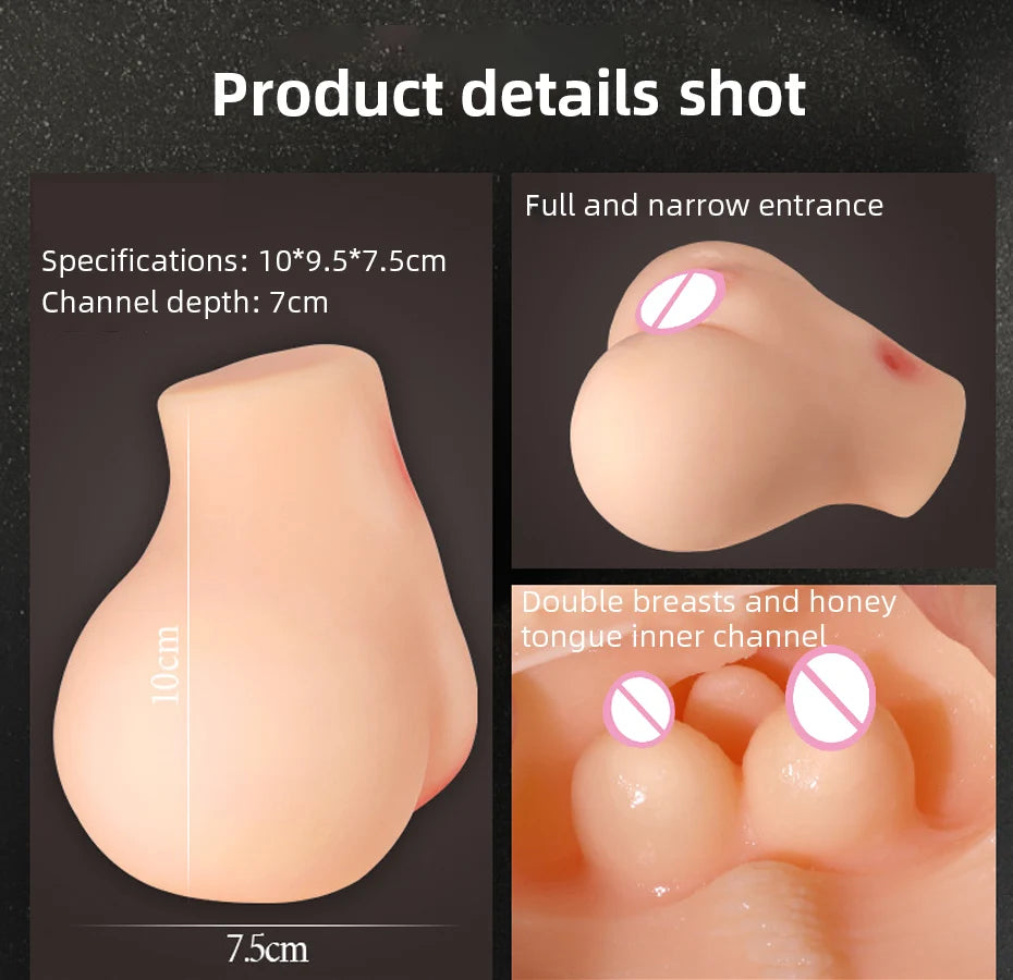 Realistic Vagina Male Masturbator Cute Little Butt Vagina Pocket Pussy Double Breasts Honey Tongue Channel Sex Toy For Men