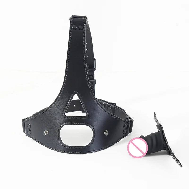 Silicone Dildo Gag Removable PU Leather Head Harness Bdsm Gag Sex Open Mouth Gag Penis Gag Sex Toys For Women Men Adult Game
