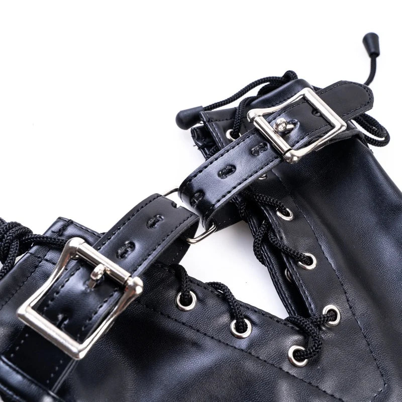 Unisex Leather Bondage Bracelets Set with Adjustable BDSM Handcuffs Dual Feet Cuffs for Couple Role Play Shame Sex Toys