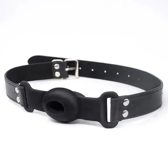 Silicone Ball Gag BDSM Adult Toy, Hollow Design Drooling Gag with Leather Straps, Ring Gag BDSM Bondage Gear for Men Women