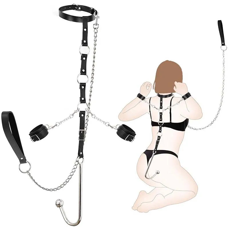 Sex Toy Set Anal Hooks Handcuffs PU SM BDSM Bondage Anal plugs Neck Restraint Backhanded Couple Flirt Sex Toys