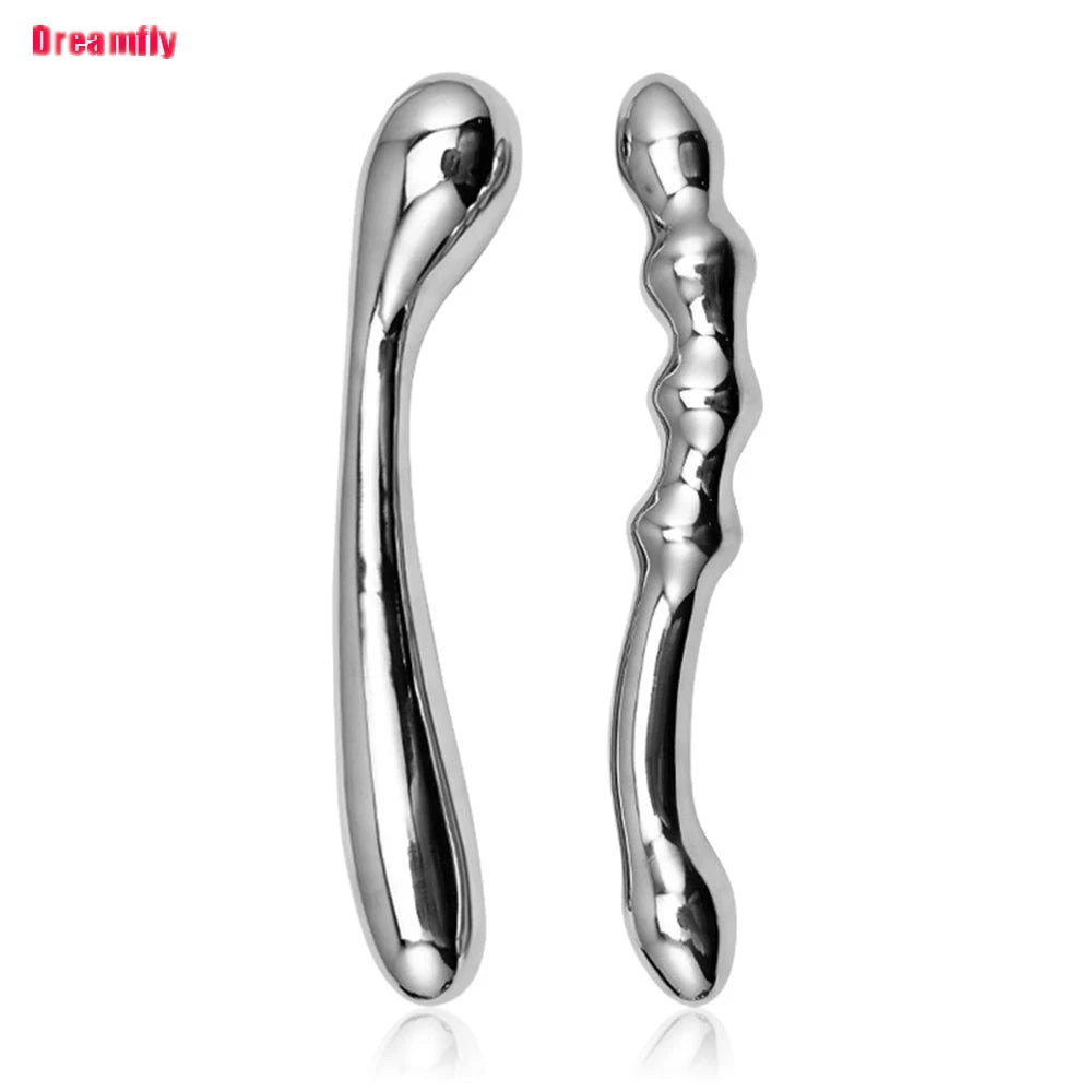 Women Heavy Stainless Steel Double Fake Dildo G Spot Wand Anal Beads Butt Plug Metal Prostate Massager Vaginal Female Sex Toy