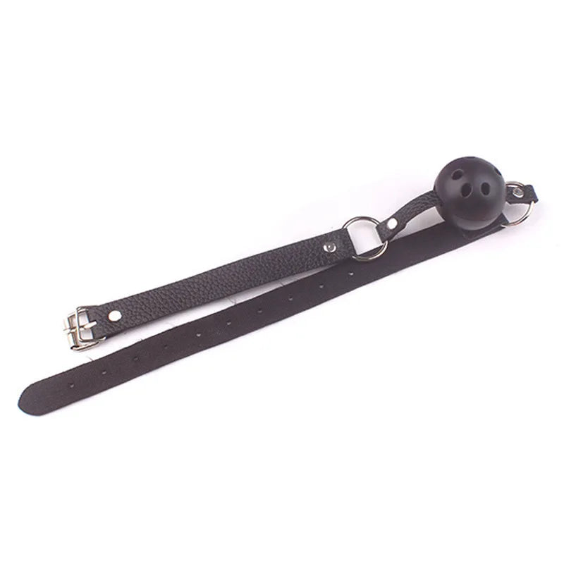 BDSM Leather Ball Gag – Adjustable Mouth Restraint with Buckle Strap, Fetish Bondage Toy for Couples, Erotic Adult SM Games