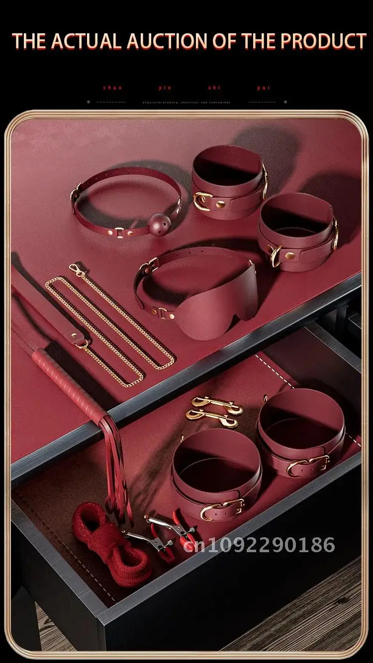 JIUUY Adult SM Sex Products Kits Bondage Gear Collar Butt Game BDSM Whip Sex Bundle Blindfold Erotic Couples for Sex Oral