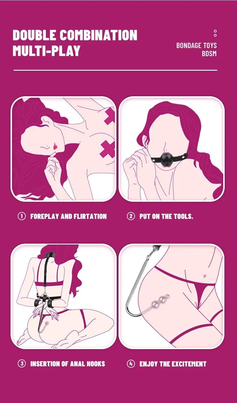 BDSM Sex Toys Adjustable Size Leather Collar Neck Bondage Kit Anal Hook Metal Butt Plug MAdult Games Couple Flirt Sex Toys