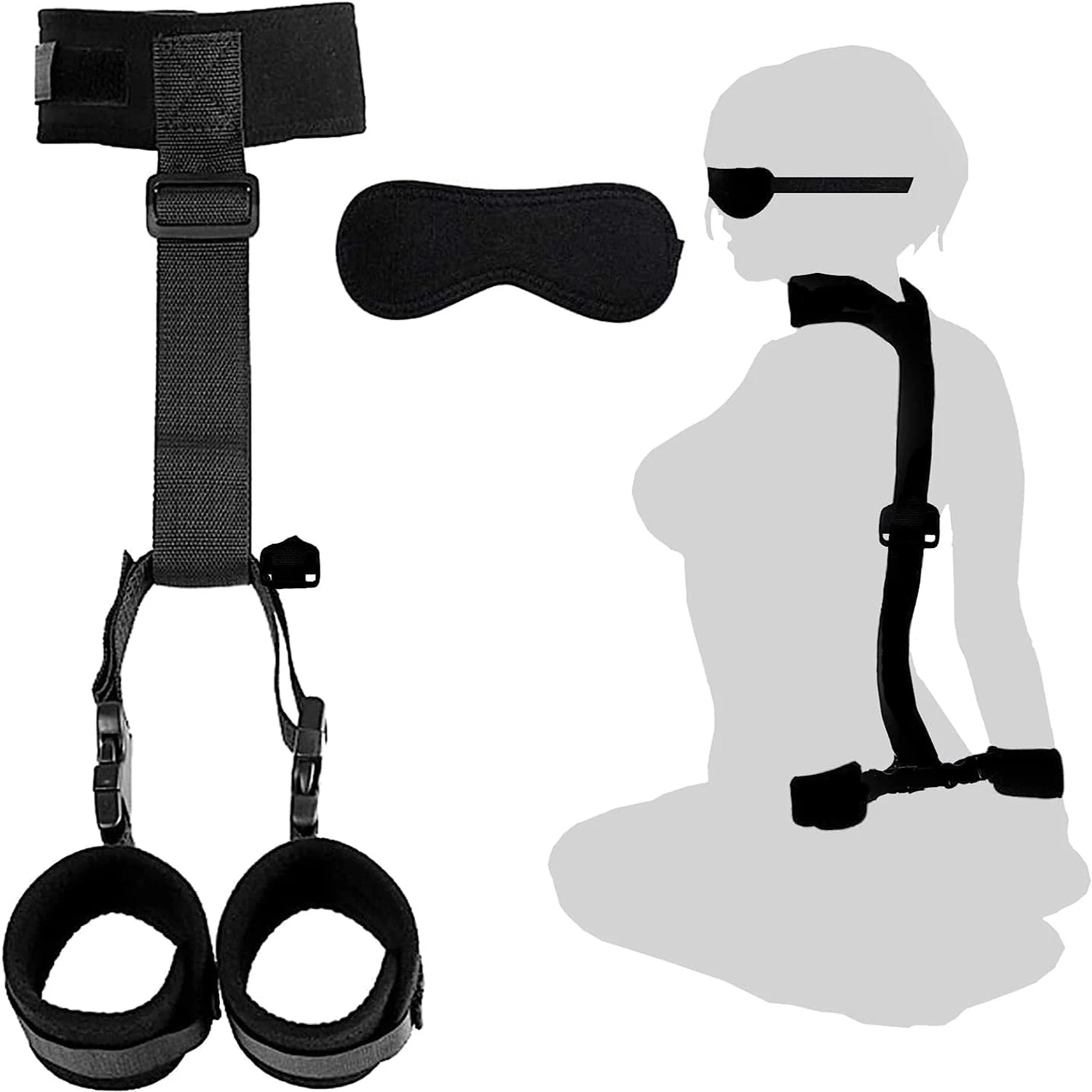BDSM Bondage Kit Adult Restraints Sex Toys for couples Neck to Wrist Adjustable Bondage Gear & Accessories Back Handcuffs Collar