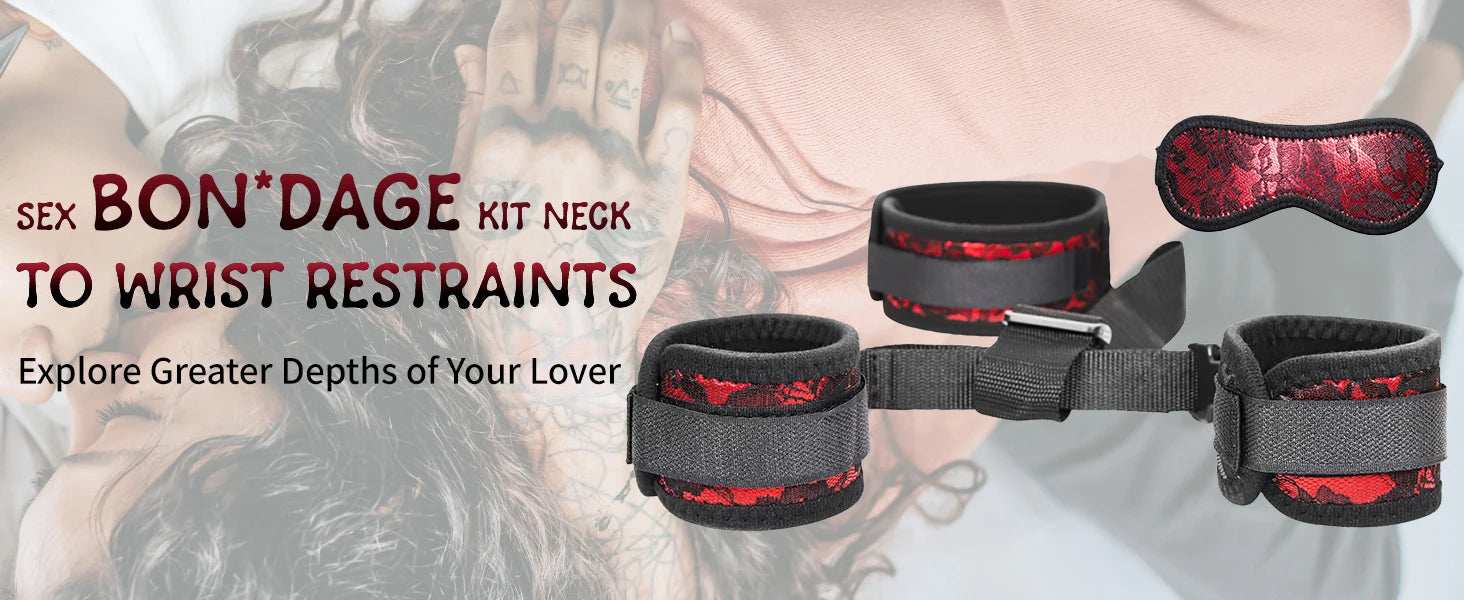 BDSM Bondage Kit Adult Restraints Sex Toys for couples Neck to Wrist Adjustable Bondage Gear & Accessories Back Handcuffs Collar