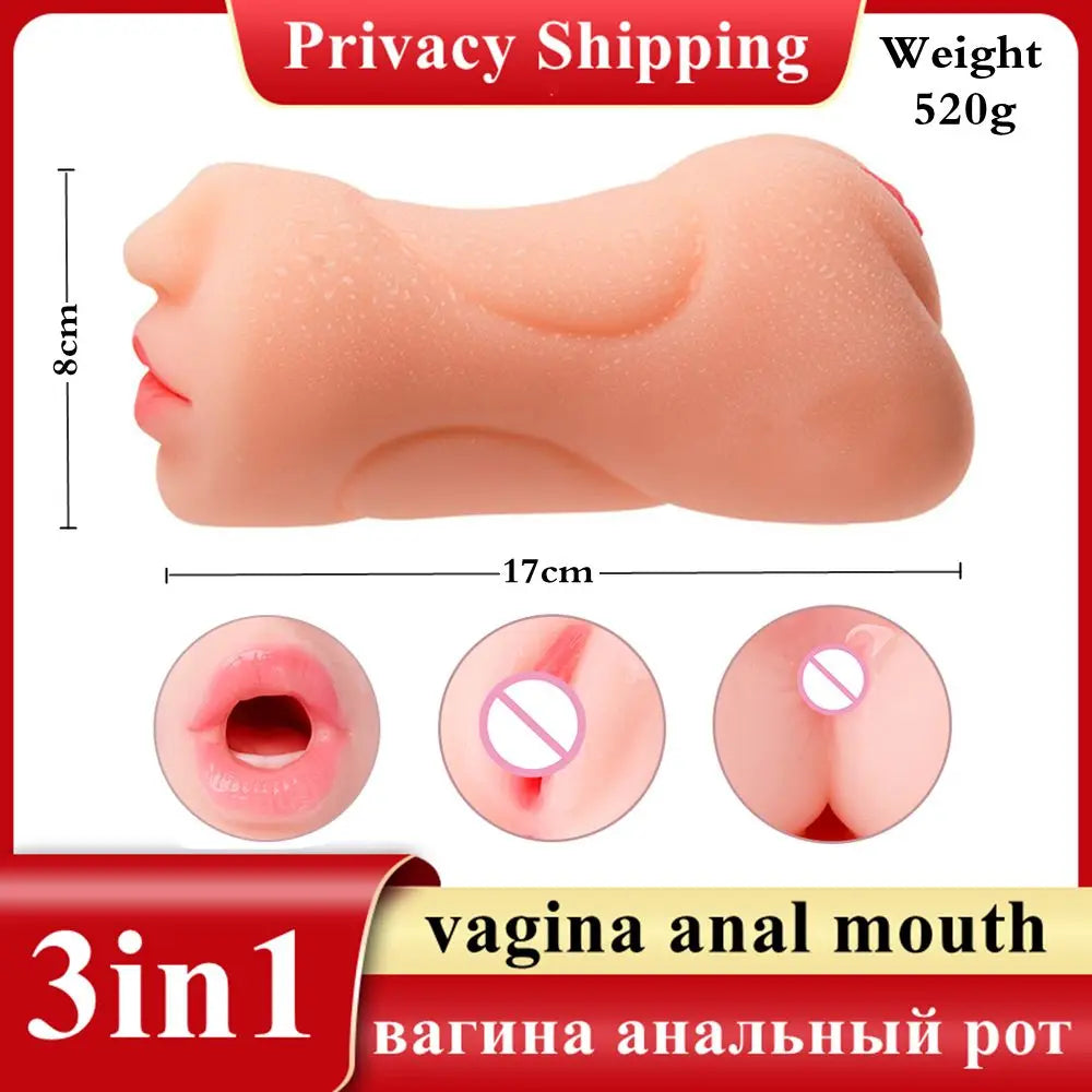 3 in 1 Masturbator for Male Realistic Vagina Oral Sex Toys Pocket Pusssy Deep Throat Masturbation Man Blowjob Sex Tool for Men