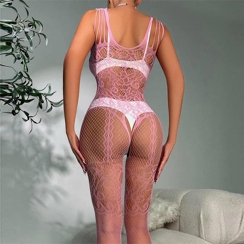 Fishnet Sex Doll Clothes Crotchless Adult Lingerie Naughty Teddy Body Stocking Buttless Seduction White Lencería Hot Caliente