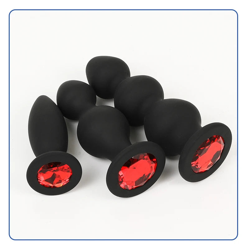 Silicone Anal Plug For Women Anal Vaginal Expander Bottom with colored diamonds Sex Toy Adults Games Couple Tool Erotic Products