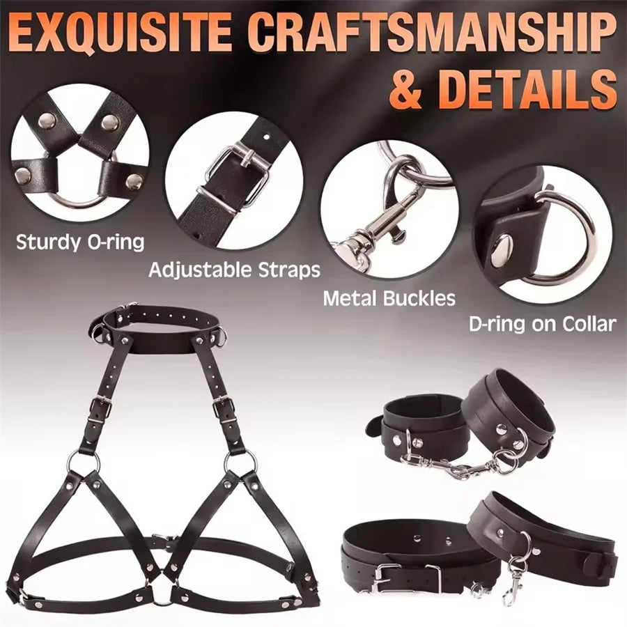 BDSM Kit Bondage Set Neck To Thigh Sexy Harness Sex Bondage Restraints SM Game Slave Role Play Adult Sex Toy For Women Couples