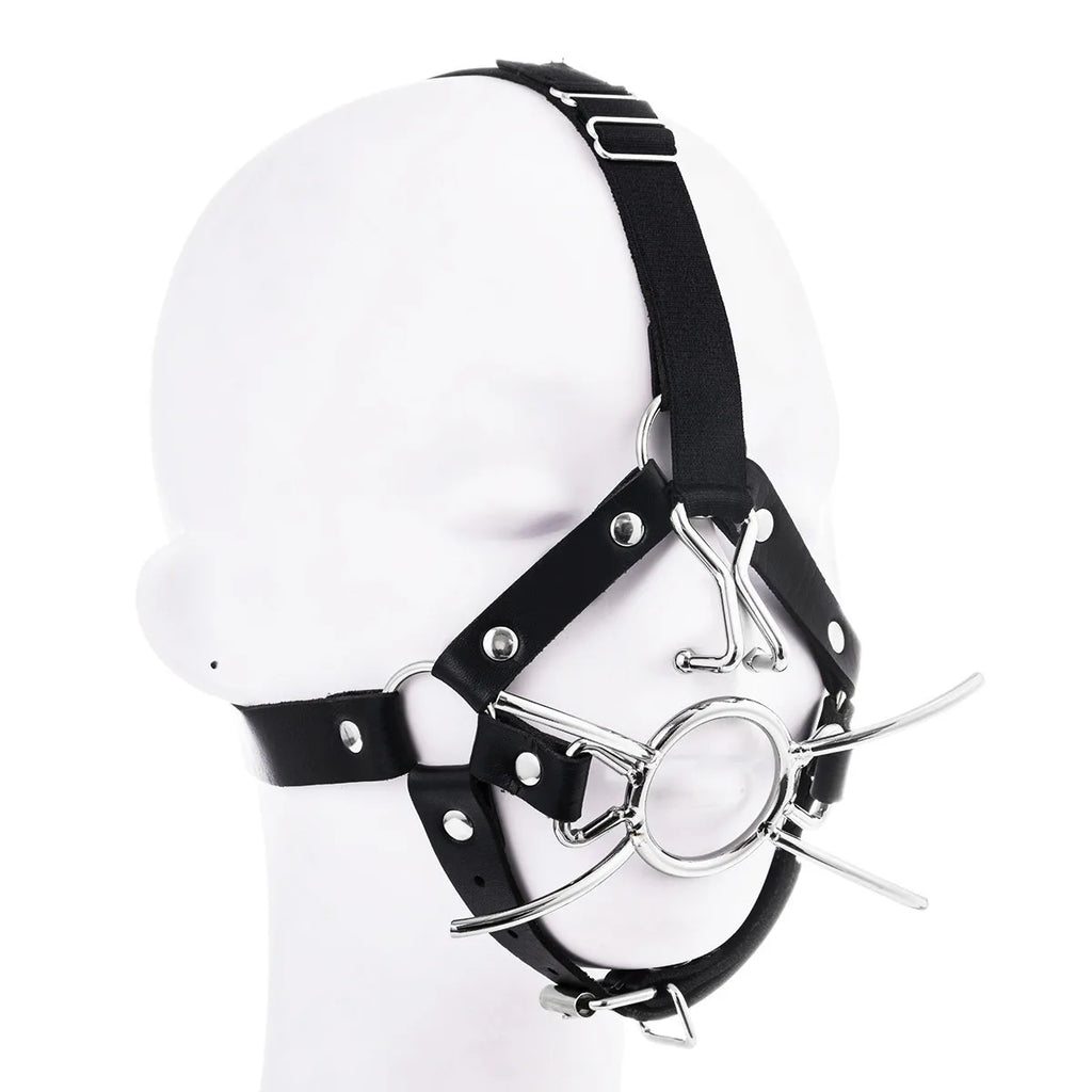 VaHppy Masks Gag Harness Nose Hooks SM BDSM Bondage Cat Whisker Style Couple Sex Games Toys Cosplay Stainless Steel + Leather