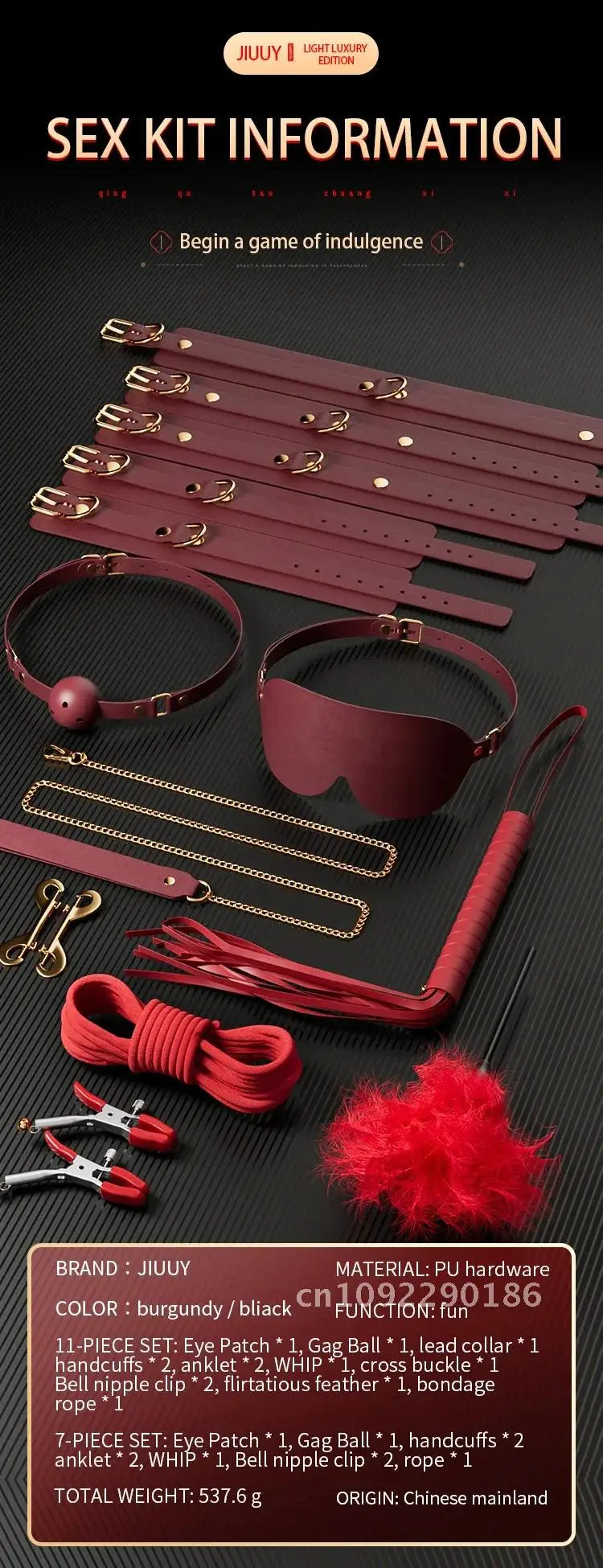JIUUY Adult SM Sex Products Kits Bondage Gear Collar Butt Game BDSM Whip Sex Bundle Blindfold Erotic Couples for Sex Oral
