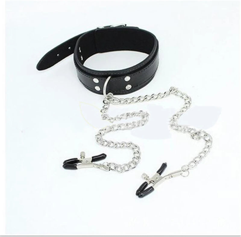 BDSM Fetish Collar Nipple Clamps Leather Necklace Chain Slave Erotic Adult Sex Toys For Women Couples Men Fliting Games Sex Shop