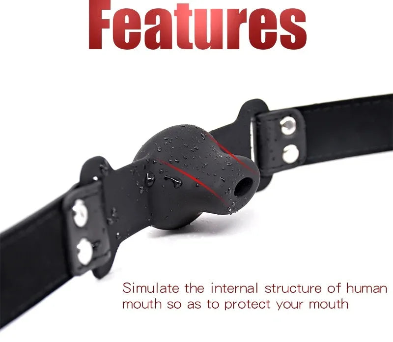 Silicone Ball Gag BDSM Adult Toy, Hollow Design Drooling Gag with Leather Straps, Ring Gag BDSM Bondage Gear for Men Women