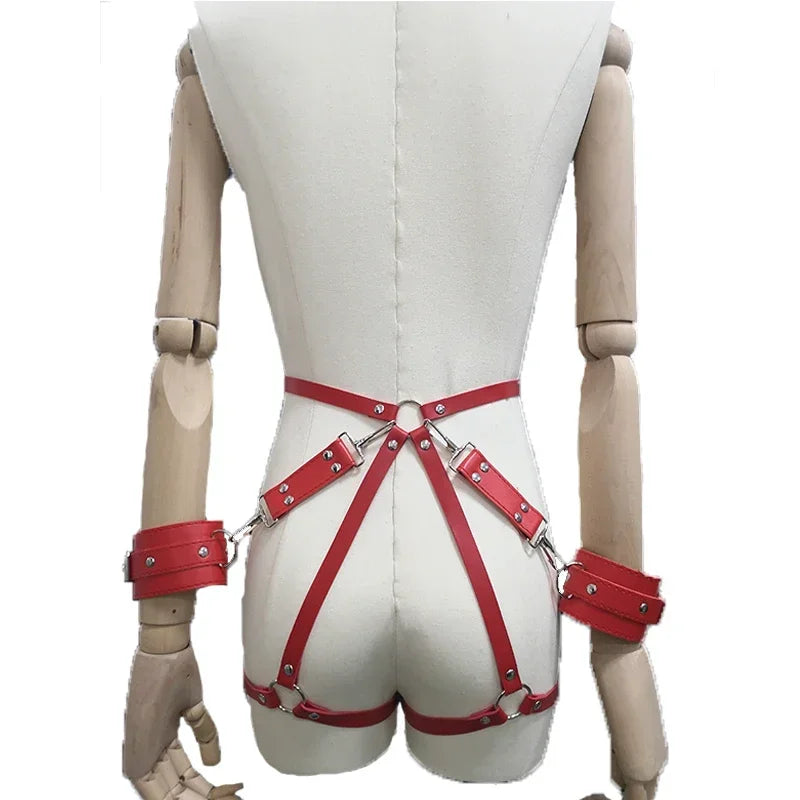 Adult Sexy Underwear BDSM Leather Bondage Lingerie Buttocks Erotic Leg Harness Suspenders Handcuffs Garter Strap For Women Men